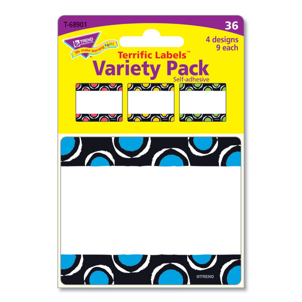 TREND® Terrific Labels Name Tags, Dots Design, 3" x 2.5", Assorted Colors, 36/Pack (TEPT68901) Pack of 36