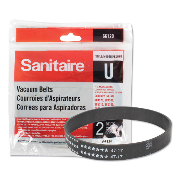 Sanitaire® Replacement Belt for Upright Vacuum Cleaner, Flat U Style, 2/Pack (EUR66120)