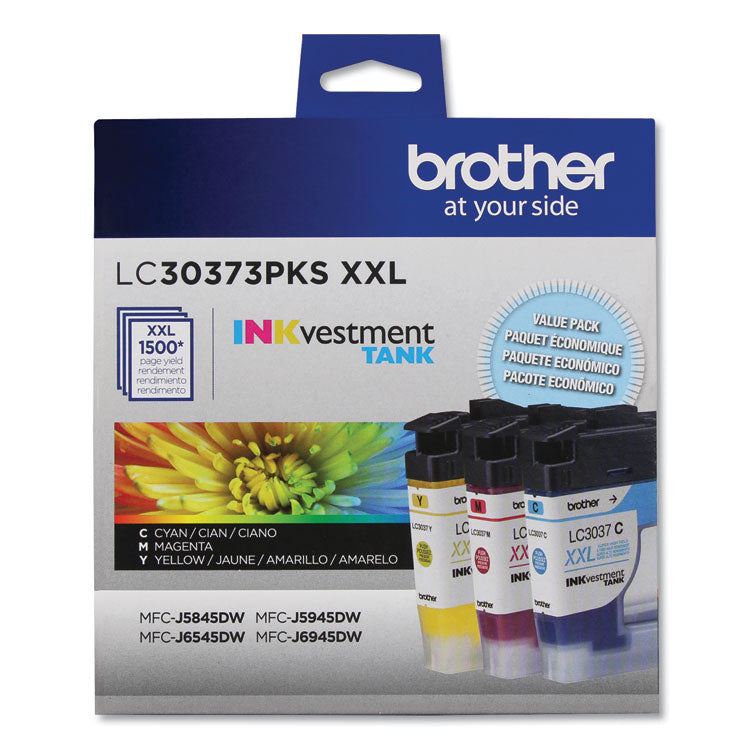 Brother LC30373PKS INKvestment Super High-Yield Ink, 1,500 Page-Yield, Cyan/Magenta/Yellow (BRTLC30373PKS)