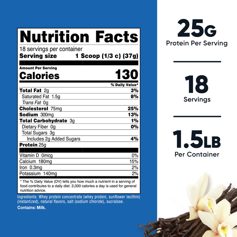 Nutricost Whey Protein Concentrate Oral Supplement Vanilla Flavor Powder 1.5 lb. Canister (1270266_BT) 1/BT