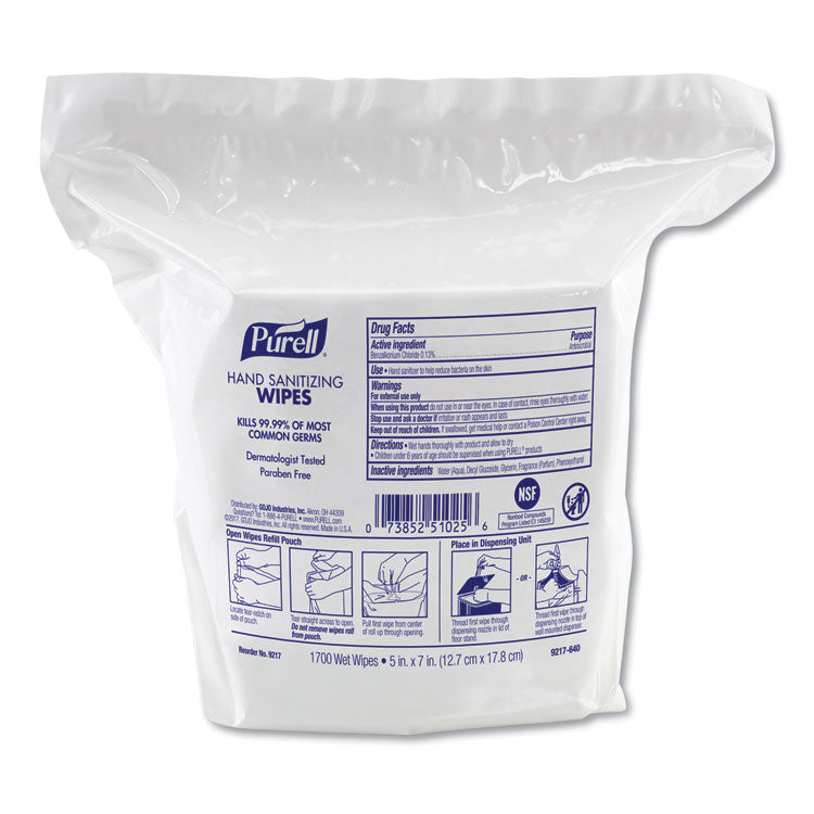 PURELL® Hand Sanitizing Wipes, 3-Ply, 8.25 x 14.06, Fresh Citrus Scent, White, 1,700 Wipes/Pouch, 2 Pouches/Carton (GOJ921702)