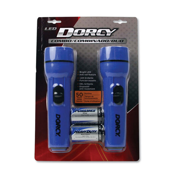 DORCY® LED Flashlight Pack, 1 D Battery (Included), Blue, 2/Pack (DCY412594)