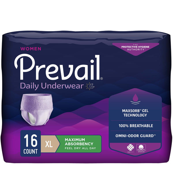 Prevail® Daily Underwear Female Adult Absorbent Underwear Pull On with Tear Away Seams X-Large Disposable Heavy Absorbency (889083_BG) 16/BG
