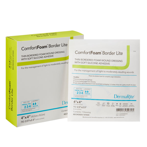 ComfortFoam™ Border Lite Thin Foam Dressing 4 X 4 Inch With Border Waterproof Backing Silicone Adhesive Square Sterile (1003181_BX) 10/BX