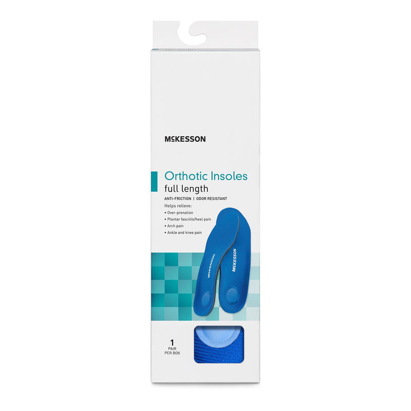 McKesson Orthotic Insole Full Length EVA / Polyester / Polypropylene / Poron® Female 6-1/2 to 8-1/2 / Male 5 to 6 Black / Blue (1205394_CS) 12/CS