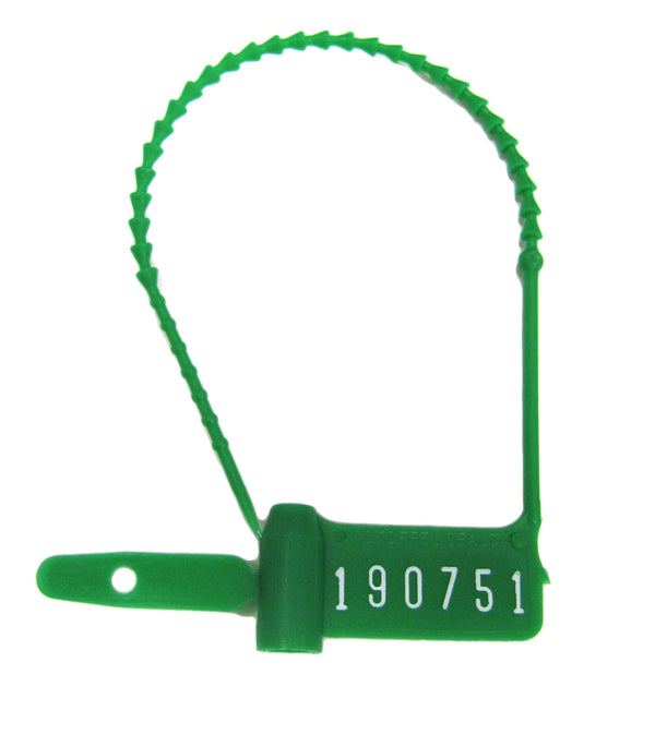 Cynch-Loks Tamper Evident Seal Numbered Green Plastic 6 Inch (449508_PK) 100/PK