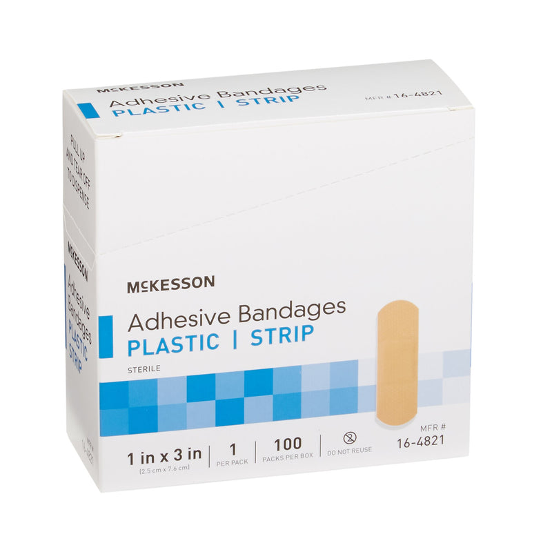 McKesson Adhesive Strip 1 X 3 Inch Plastic Rectangle Tan Sterile (466878_BX) 100/BX