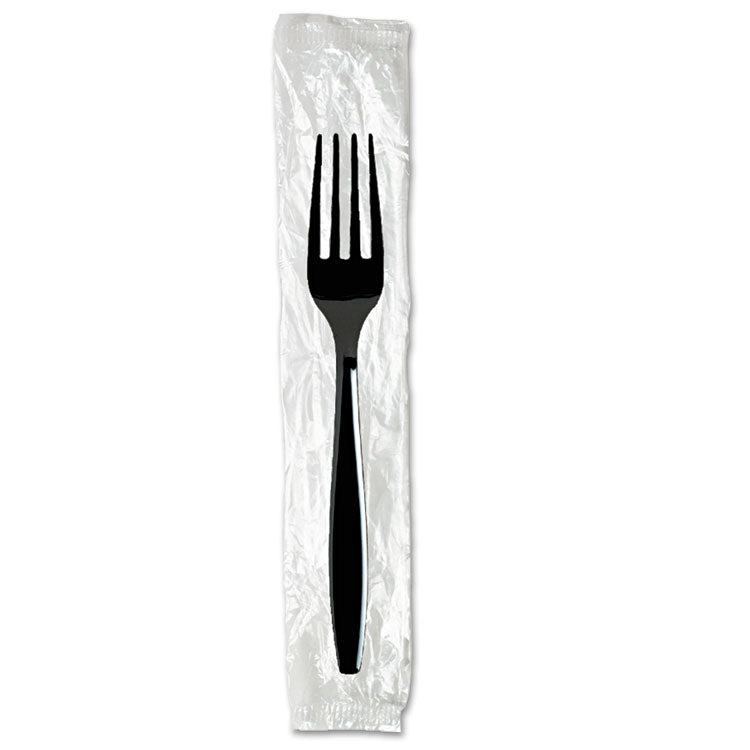 Dixie® Individually Wrapped Heavyweight Forks, Polystyrene, Black, 1,000/Carton (DXEFH53C7)