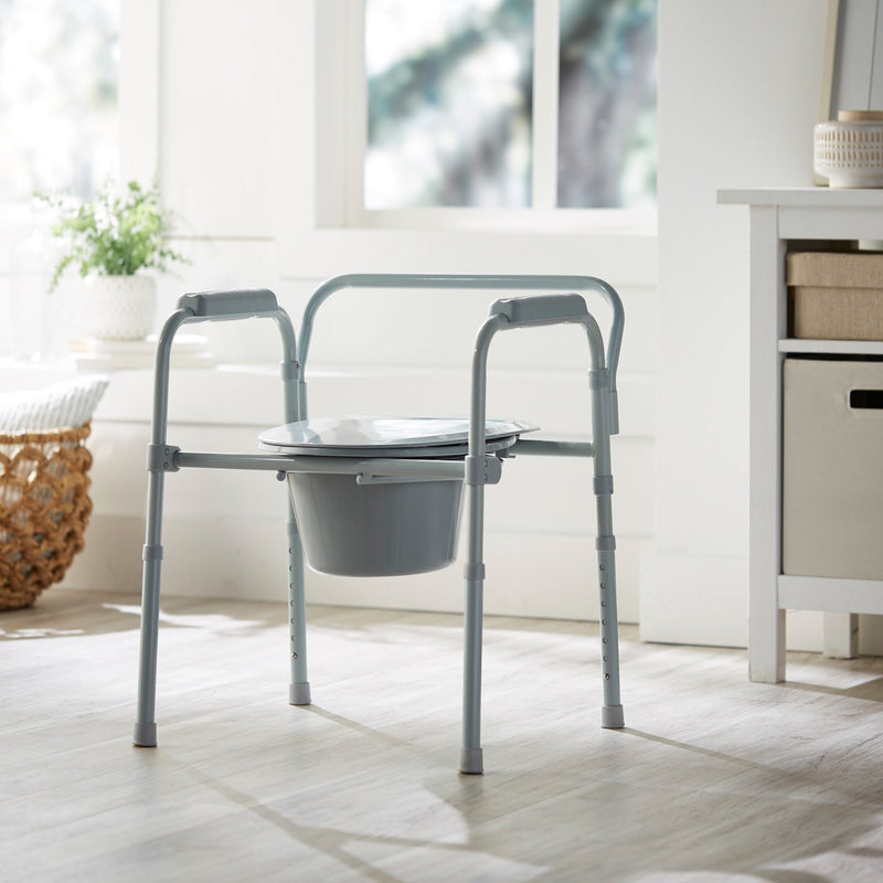 McKesson 3-in-1 Commode Chair Fixed Arms Steel Frame Back Bar 13-1/4 Inch Seat Width 350 lbs. Weight Capacity (1073633_CS) 4/CS