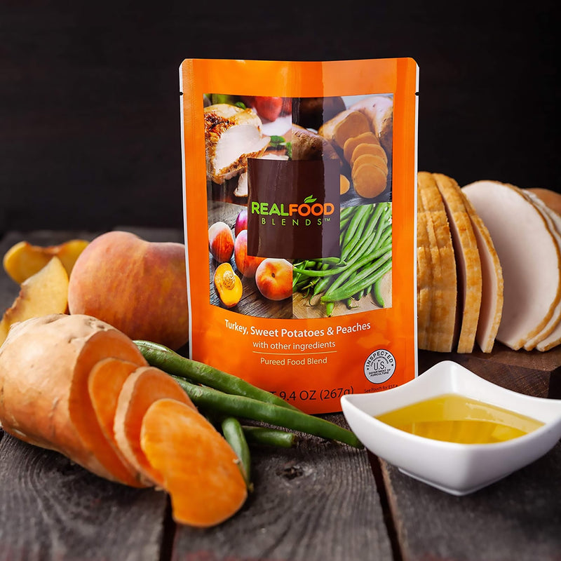 Real Food Blends® Tube Feeding Formula Turkey / Sweet Potatoes / Peaches Flavor Liquid 9.4 oz. Pouch (1120076_EA) 1/EA
