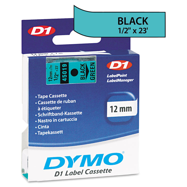 DYMO® D1 High-Performance Polyester Removable Label Tape, 0.5" x 23 ft, Black on Green (DYM45019)