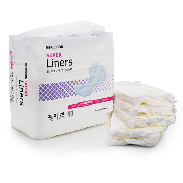 McKesson Super Incontinence Liner 25-1/5 Inch Length Moderate Absorbency Polymer Core One Size Fits Most (1187897_CS) 80/CS