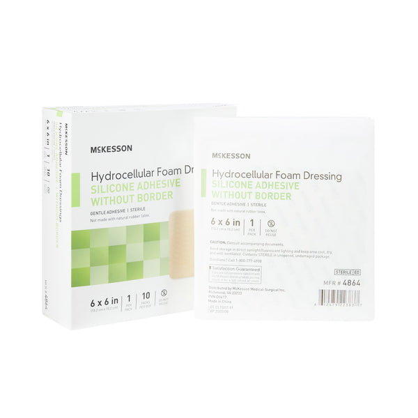 McKesson Foam Dressing 6 X 6 Inch Without Border Film Backing Silicone Gel Adhesive Square Sterile (1083087_CS) 200/CS