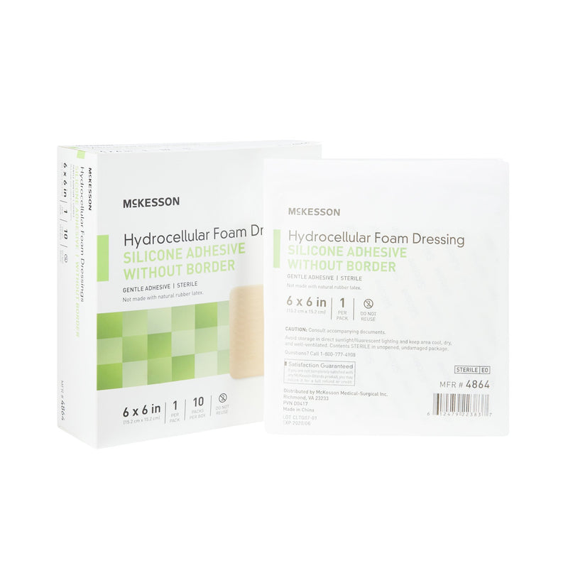 McKesson Foam Dressing 6 X 6 Inch Without Border Film Backing Silicone Gel Adhesive Square Sterile (1083087_EA) 1/EA