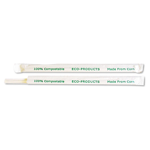 Eco-Products® Clear Wrapped Straw, 7.75", PLA, 400/Pack, 24 Packs/Carton (ECOEPST770)
