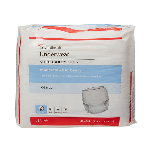 Sure Care™ Extra Unisex Adult Absorbent Underwear Pull On with Tear Away Seams X-Large Disposable Moderate Absorbency (814885_CS) 56/CS