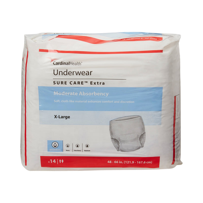 Sure Care™ Extra Unisex Adult Absorbent Underwear Pull On with Tear Away Seams X-Large Disposable Moderate Absorbency (814885_CS) 56/CS