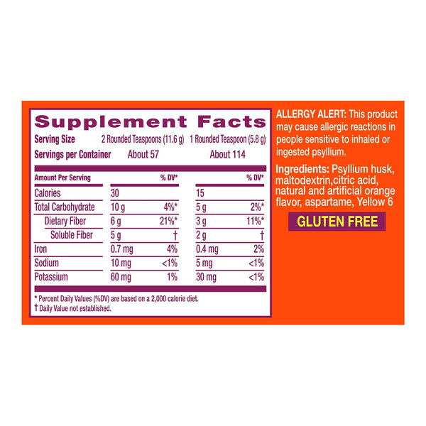 Metamucil® Fiber Supplement Orange Flavor Powder 23.3 oz. 3.4 Gram Strength Psyllium Husk (1189588_EA) 1/EA