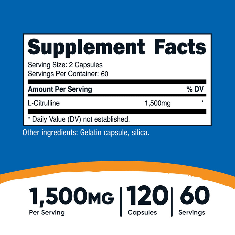 nutricost® Dietary Supplement L-Citrulline 1,500 mg Strength Capsule 120 Per Bottle (1270269_BT) 1/BT
