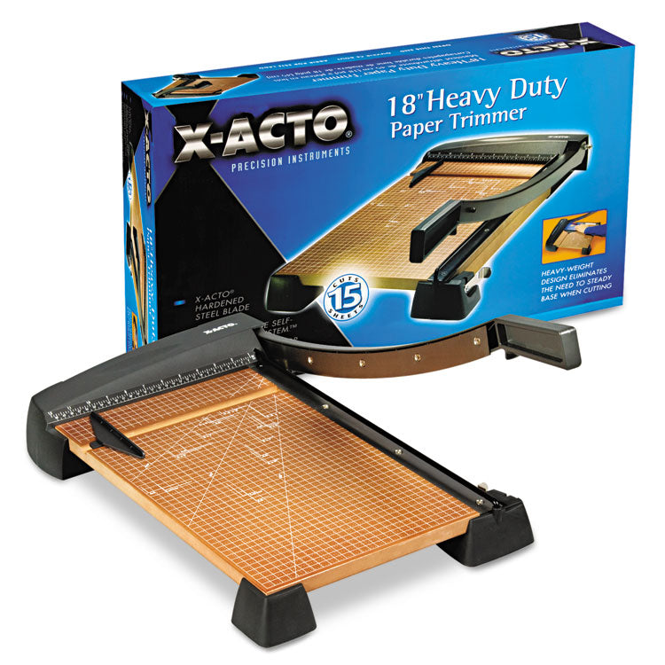 X-ACTO® Heavy-Duty Wood Base Guillotine Trimmer, 15 Sheets, 18" Cut Length, 12 x 18 (EPI26358) Each