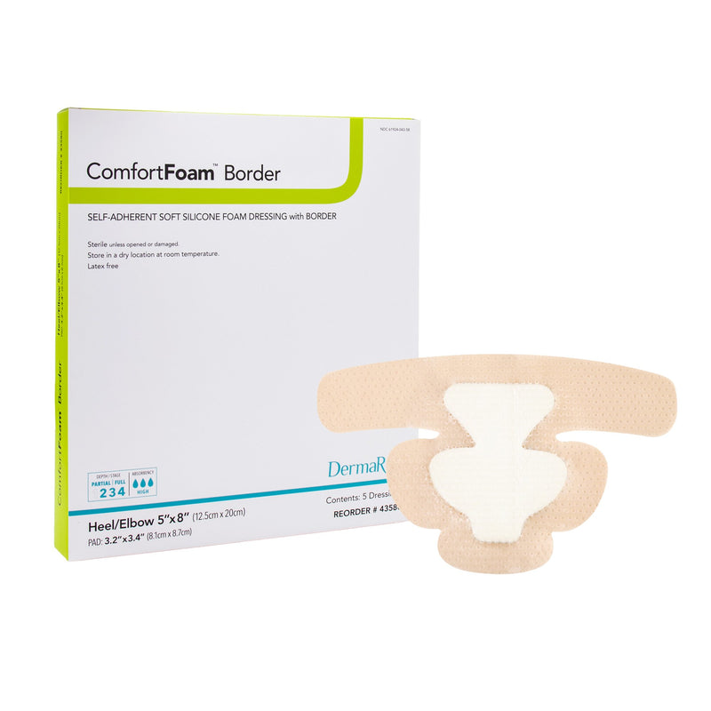 ComfortFoam™ Border Foam Dressing 5 X 8 Inch With Border Waterproof Backing Silicone Adhesive Elbow / Heel Sterile (946559_BX) 5/BX