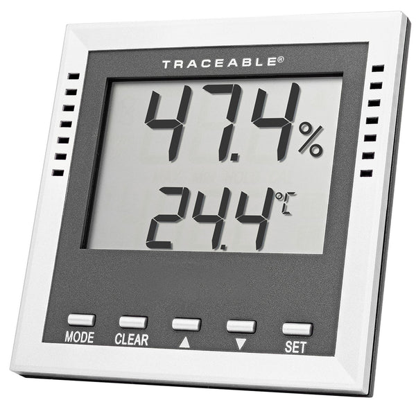 Traceable® Dew Point / Wet Bulb / Humidity / Thermometer with Alarm Fahrenheit / Celsius -40° to 158°F (-40° to 70°C) Internal Sensor Flip-out Stand / Wall Mount Battery Operated (959577_EA) 1/EA