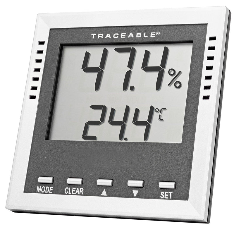 Traceable® Dew Point / Wet Bulb / Humidity / Thermometer with Alarm Fahrenheit / Celsius -40° to 158°F (-40° to 70°C) Internal Sensor Flip-out Stand / Wall Mount Battery Operated (959577_EA) 1/EA