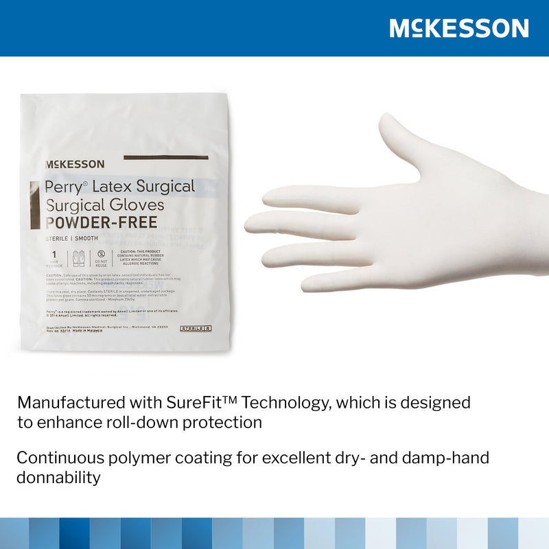 McKesson Perry® Performance Plus Surgical Glove Size 8 Sterile Latex Standard Cuff Length Smooth Cream Chemo Tested (1044708_CS) 200/CS