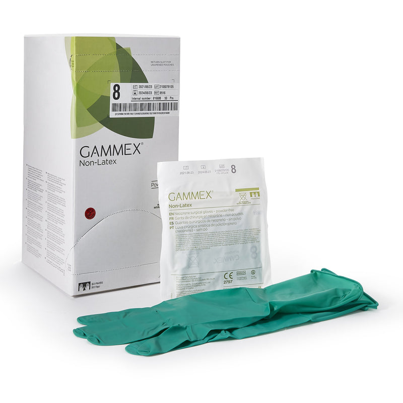 GAMMEX® Non-Latex Surgical Glove Size 8 Sterile Polyisoprene Standard Cuff Length Micro-Textured Green Chemo Tested (364347_BX) 50/BX