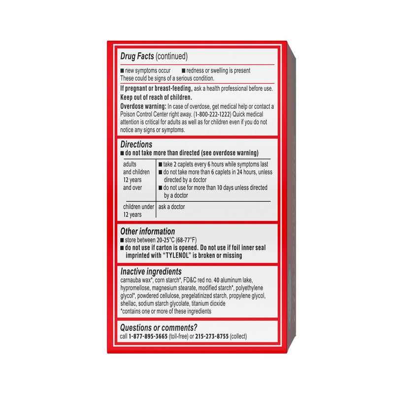 Tylenol® Pain Relief 500 mg Strength Acetaminophen Caplet 100 per Box (701519_CS) 48/CS