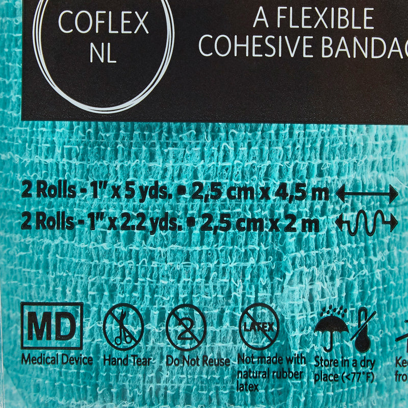 CoFlex® NL Cohesive Bandage 1 Inch X 5 Yard Self-Adherent Closure Teal / Blue / White / Purple / Green NonSterile 12 lbs. Tensile Strength (627155_CS) 30/CS