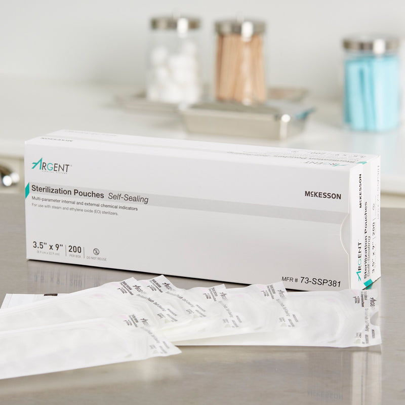 McKesson Argent™ Sure-Check® Sterilization Pouch Ethylene Oxide (EO) Gas / Steam 3-1/2 X 9 Inch Transparent / Blue Self Seal Paper / Film (527134_BX) 1/BX