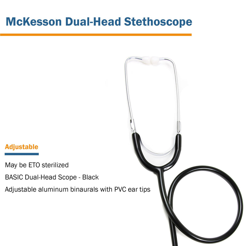 McKesson General Exam Stethoscope Black 1-Tube 22 Inch Tube Double Sided Chestpiece (1007587_EA) 1/EA