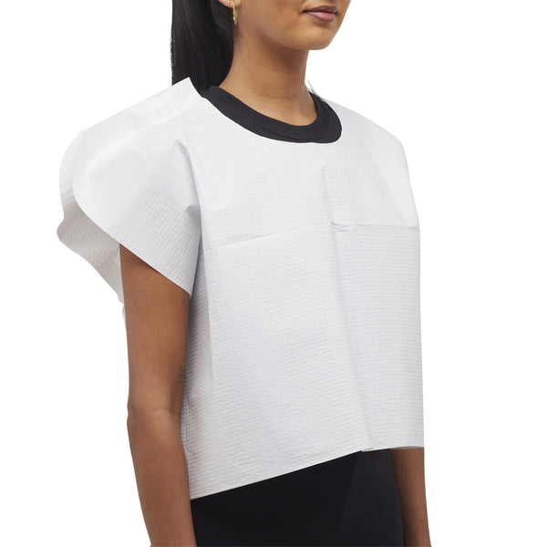 McKesson Exam Cape White One Size Fits Most Front / Back Opening Without Closure Unisex Disposable (146463_CS) 100/CS