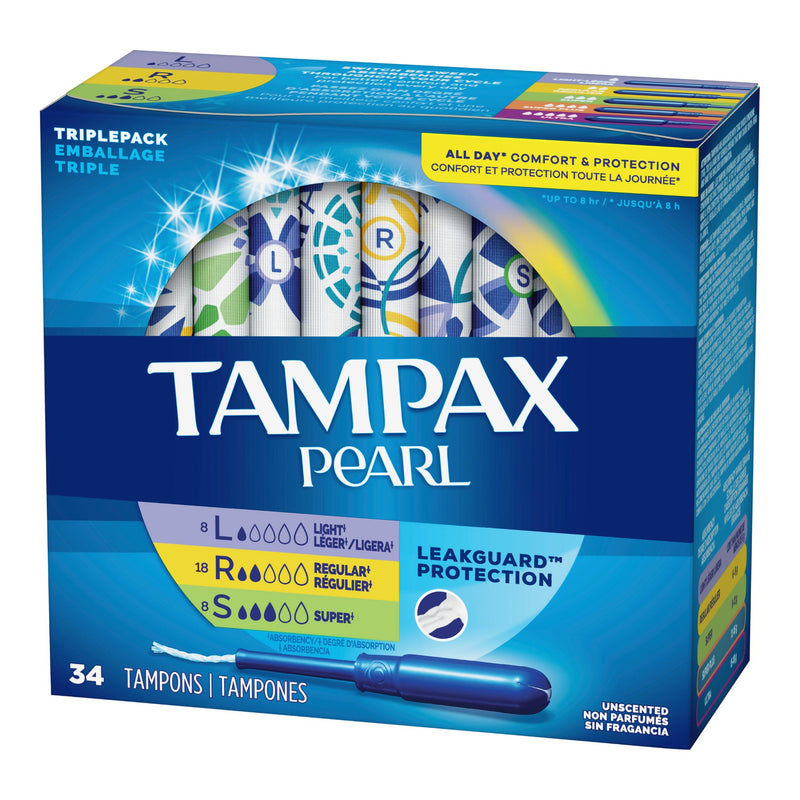 Tampax® Pearl Tampon Light / Regular / Super Absorbency Plastic Applicator Individually Wrapped (1229258_BX) 1/BX