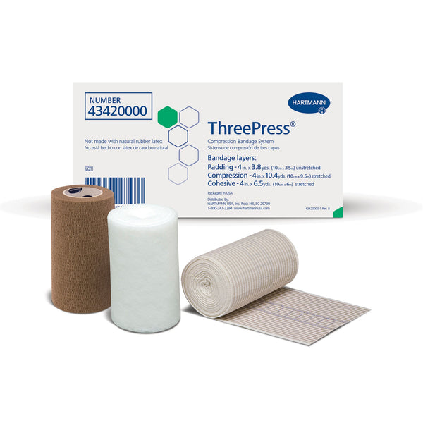 ThreePress® 3 Layer Compression Bandage System Multiple Sizes Self-Adherent Closure Tan / White NonSterile 35 to 40 mmHg (683388_EA) 1/EA