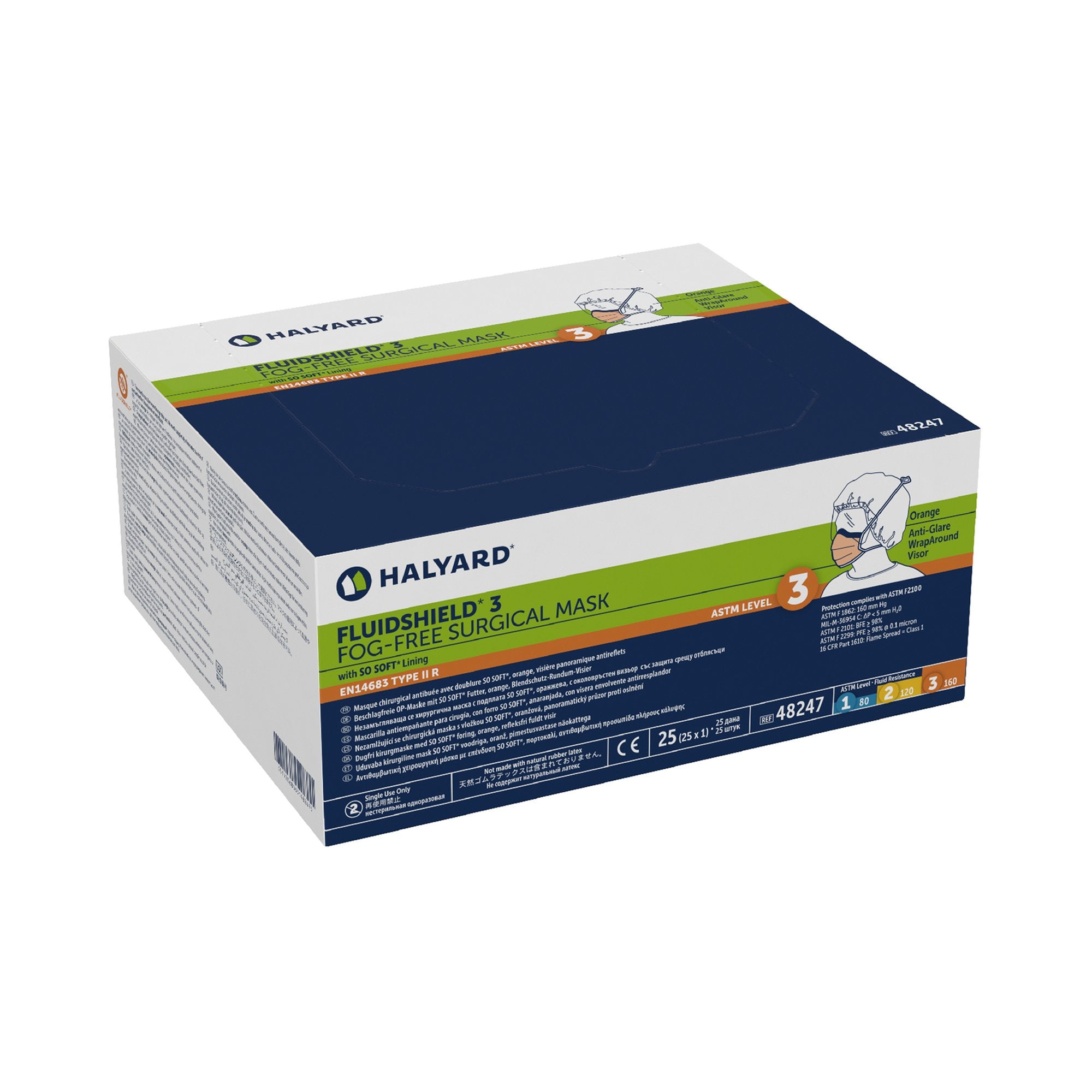 FluidShield Surgical Mask with Eye Shield Anti-fog Foam ASTM Level 3 T ...