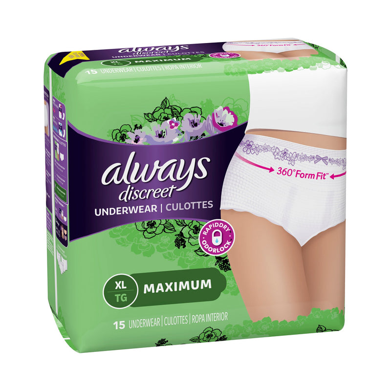 Always® Discreet Female Adult Absorbent Underwear Pull On with Tear Away Seams X-Large Disposable Heavy Absorbency (928384_PK) 15/PK