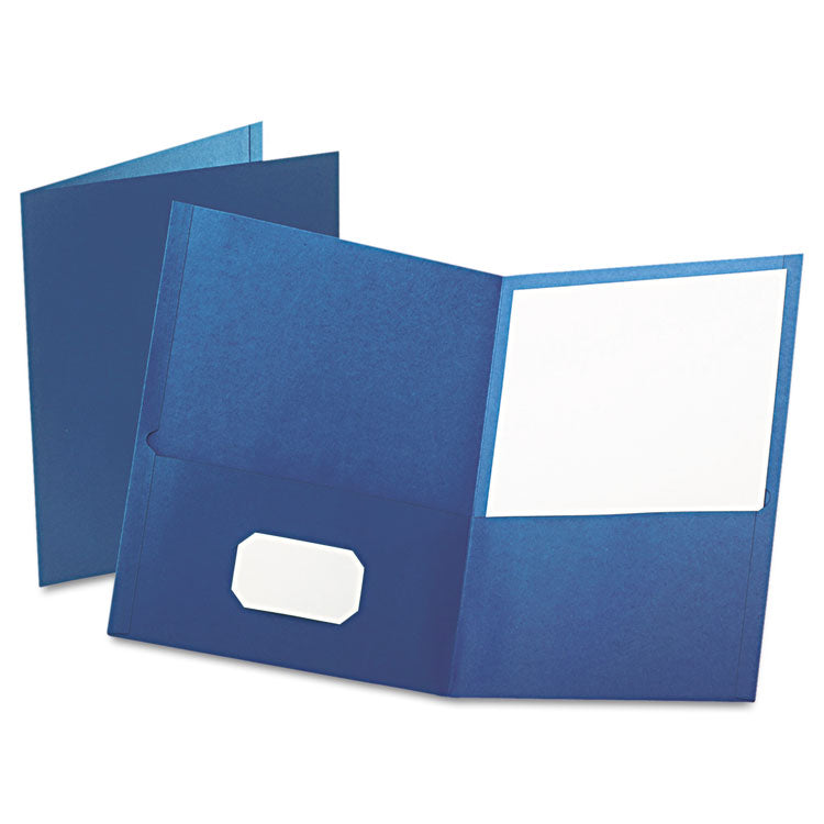 Oxford™ Twin-Pocket Folder, Embossed Leather Grain Paper, 0.5" Capacity, 11 x 8.5, Blue, 25/Box (OXF57502)