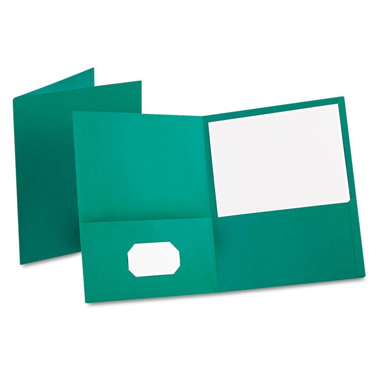 Oxford™ Twin-Pocket Folder, Embossed Leather Grain Paper, 0.5" Capacity, 11 x 8.5, Teal, 25/Box (OXF57555)