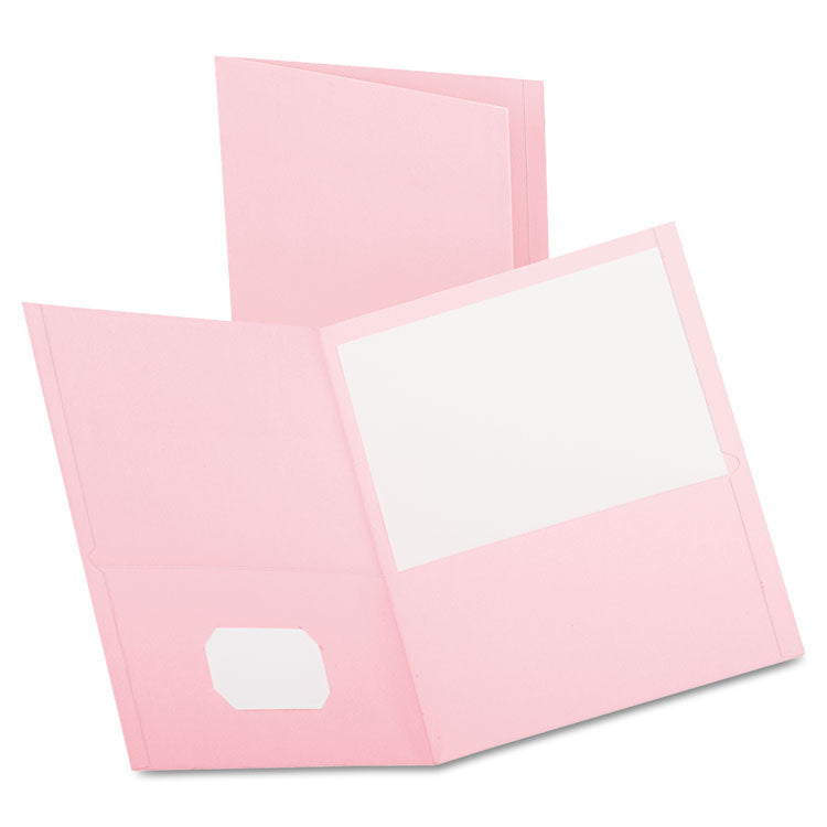 Oxford™ Twin-Pocket Folder, Embossed Leather Grain Paper, 0.5" Capacity, 11 x 8.5, Pink, 25/Box (OXF57568)