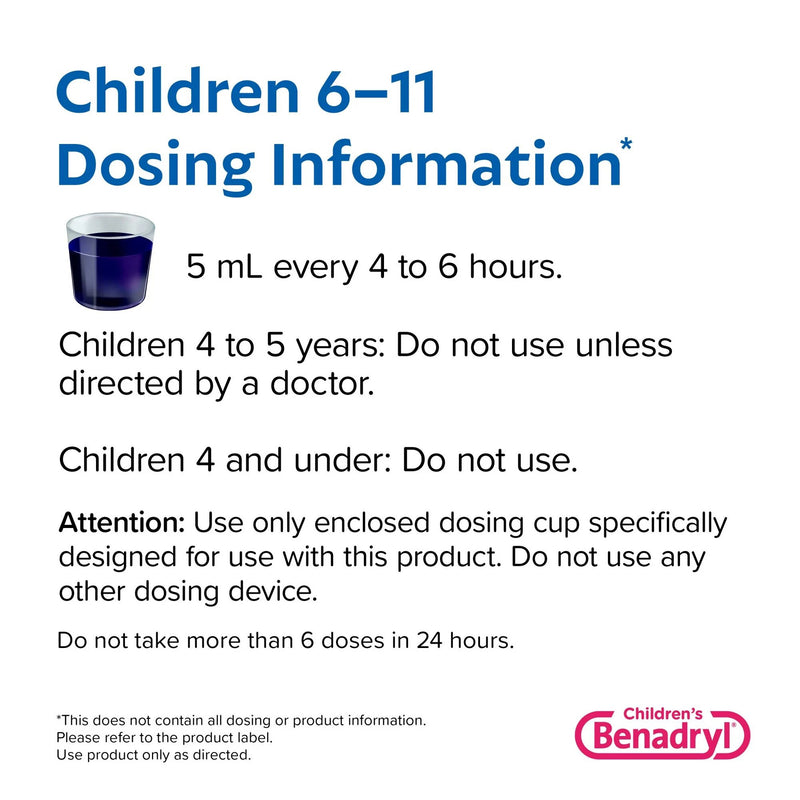 Children’s BENADRYL® Allergy Plus Congestion Children's Allergy Relief 12.5 mg - 5 mg Strength Liquid 4 oz. (1252651_EA) 1/EA