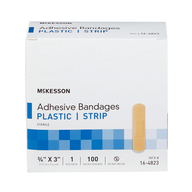 McKesson Adhesive Strip 3/4 X 3 Inch Plastic Rectangle Tan Sterile (464083_BX) 1/BX