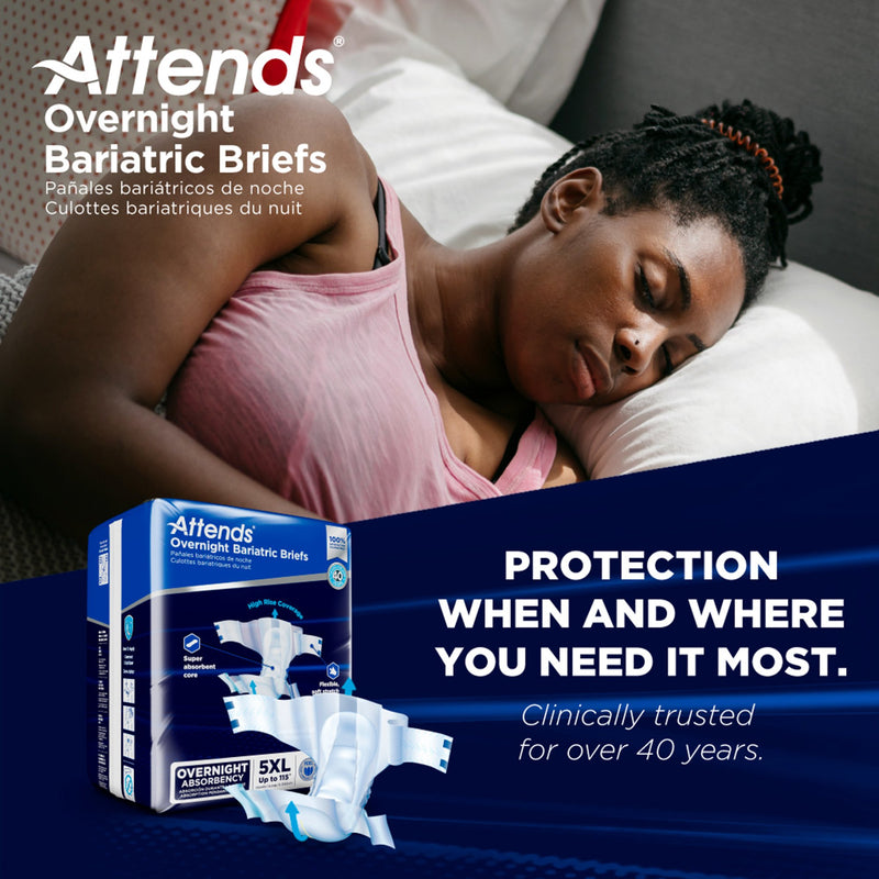 Attends® Overnight Bariatric Unisex Adult Incontinence Brief 5X-Large Disposable Heavy Absorbency (1254292_CS) 32/CS