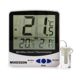 McKesson Digital Refrigerator / Freezer Thermometer with Alarm Fahrenheit / Celsius -58° to +158°F (-50° to +70°C) Glycol Bottle Probe / Internal Sensor Multiple Mounting Options Battery Operated (1074440_EA) 1/EA