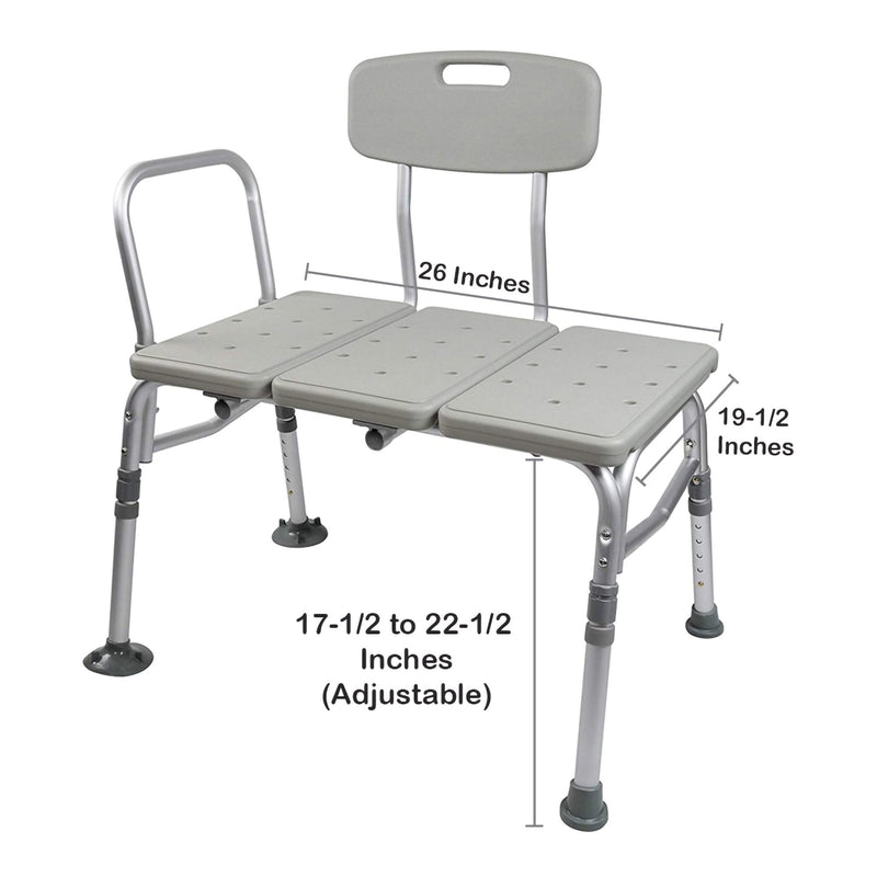McKesson Knocked Down Bath Transfer Bench Removable Arm Rail 17-1/2 to 22-1/2 Inch Seat Height 400 lbs. Weight Capacity (1088139_CS) 1/CS
