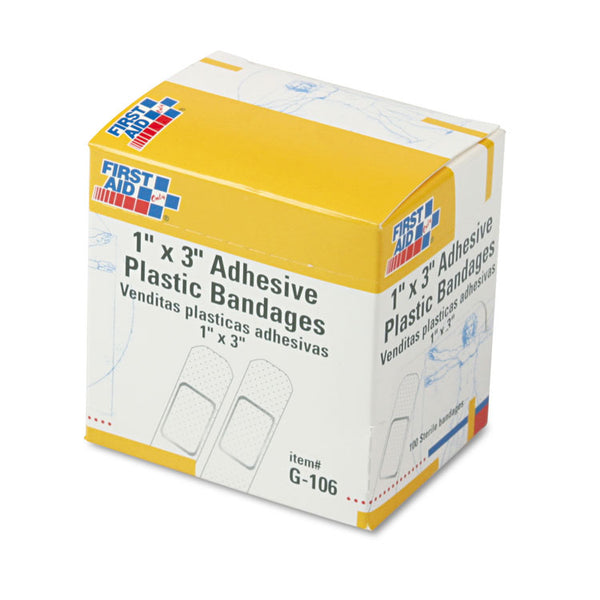 First Aid Only™ Plastic Adhesive Bandages, 1 x 3, 100/Box (FAOG106) Box of 100