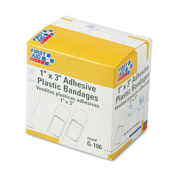 First Aid Only™ Plastic Adhesive Bandages, 1 x 3, 100/Box (FAOG106) Box of 100