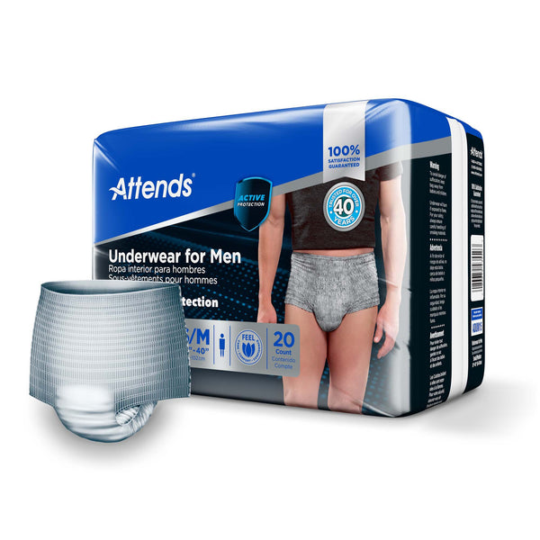 Attends® For Men Male Adult Absorbent Underwear Pull On with Tear Away Seams Small / Medium Disposable Heavy Absorbency (1039113_CS) 80/CS