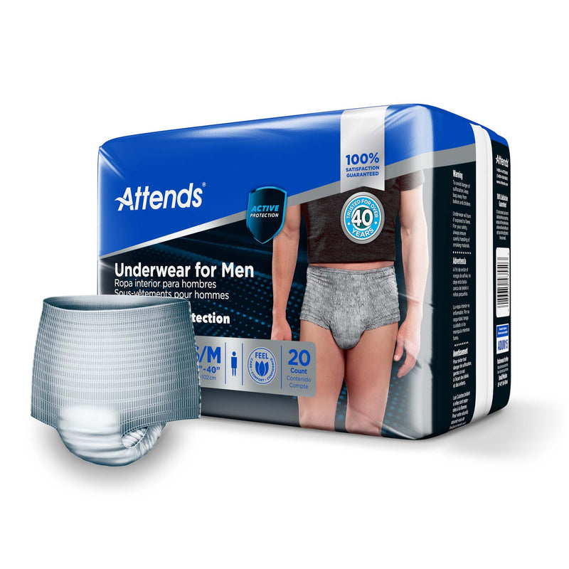 Attends® For Men Male Adult Absorbent Underwear Pull On with Tear Away Seams Small / Medium Disposable Heavy Absorbency (1039113_CS) 80/CS